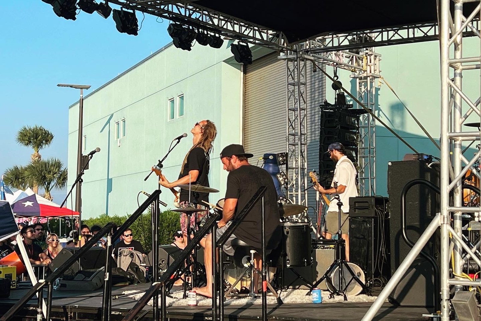 Band performing on an outdoor stage